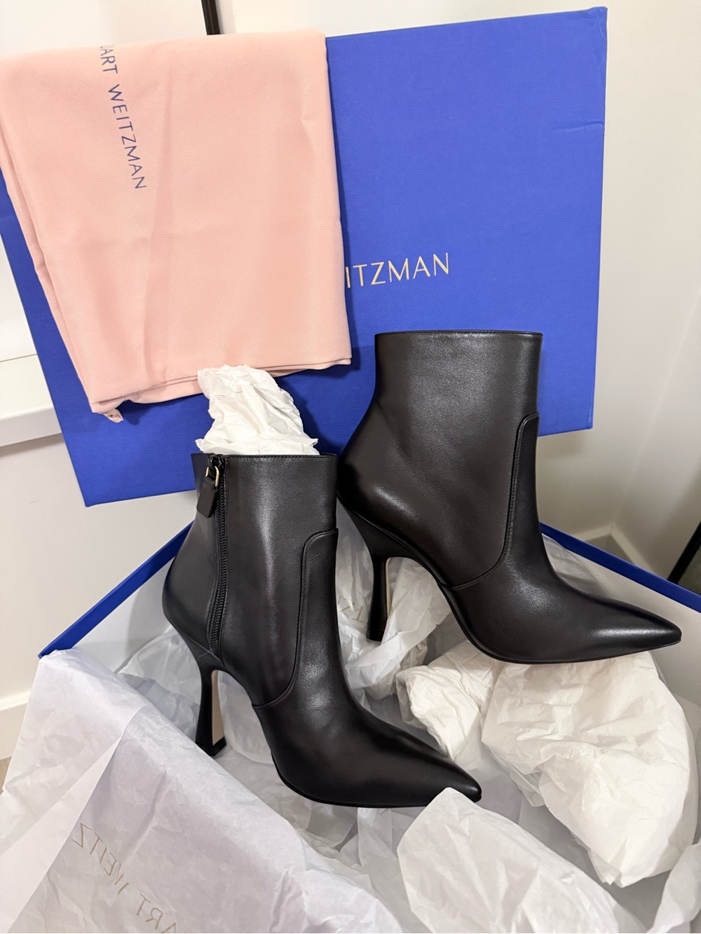 Stuart Weitzman Black Pointed Toe High-Heel Ankle Booties